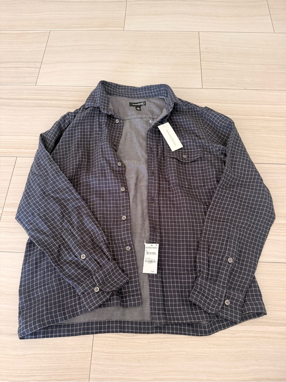 Treasure & Bond Navy Windowpane Lightweight Shirt Jacket